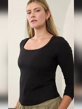 NWT Athleta Signature Rib Square Neck Top Black Size XL